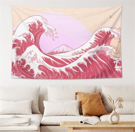 Smacget Pink Wave Tapestry for Bedroom Small Aesthetic tapestry Japanese Mount