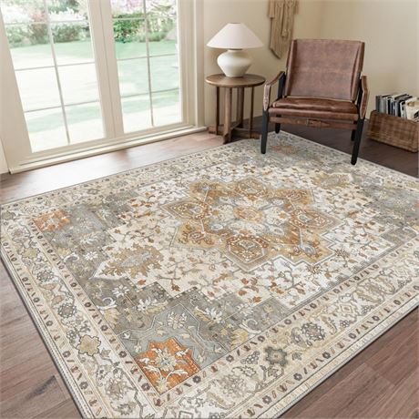 GENIMO 10x8 Area Rugs for Living Room, Machine Washable Non Slip Vintage Retro