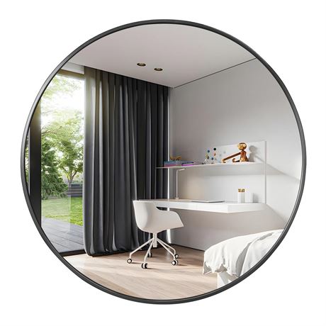 42" Large Round Mirror, Black Circle Mirror for Wall, Metal Framed Round