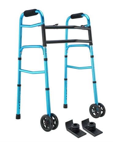 OasisSpace Heavy Duty Folding Walker, Bariatric Walker with 5 Inches Wheels for