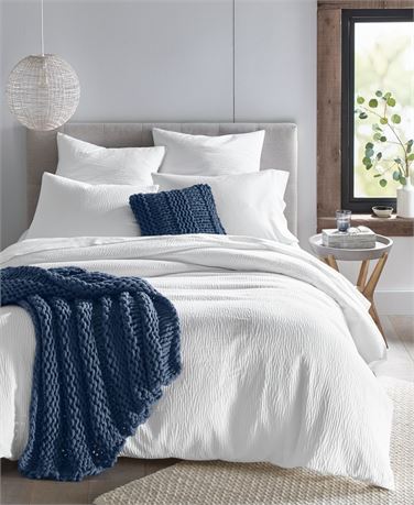 Oake Crinkle Matelasse 3-Pc. Duvet Cover Set, King, Created for Macy's - White