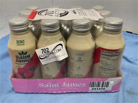 Saint James Organic Black Tea, Red Raspberry, Zero Sugar, Kosher, USDA
