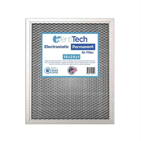 16x24x1 Washable Electrostatic Air Filter. Reusable HVAC & Furnace Air Filter