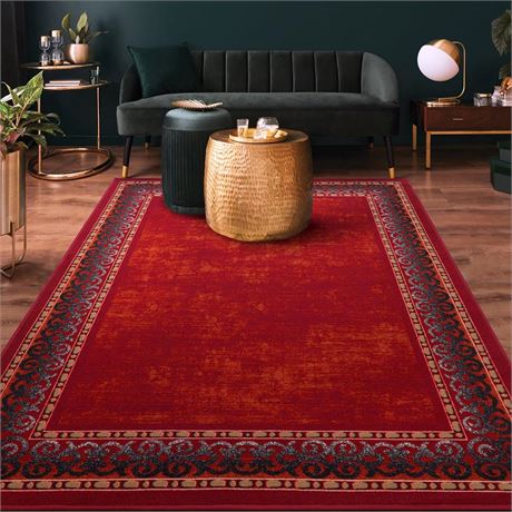 Antep Rugs Alfombras Bordered Modern 5x7 Non-Slip (Non-Skid) Low Pile Rubber