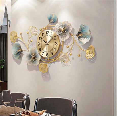 Large Decorative Wall Clock, Light Luxury Atmosphere Ginkgo Leaf Quartz Clock