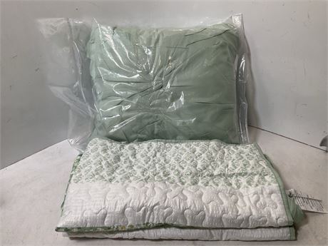 2 green shams with a pillow/ king size