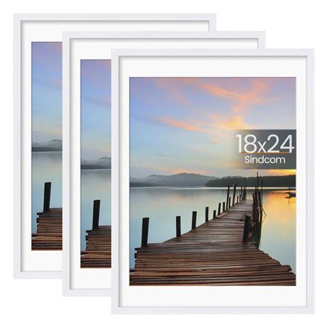 18x24 Poster Frame 3 Pack, Picture Frames with Detachable Mat for 16x20 Prints,