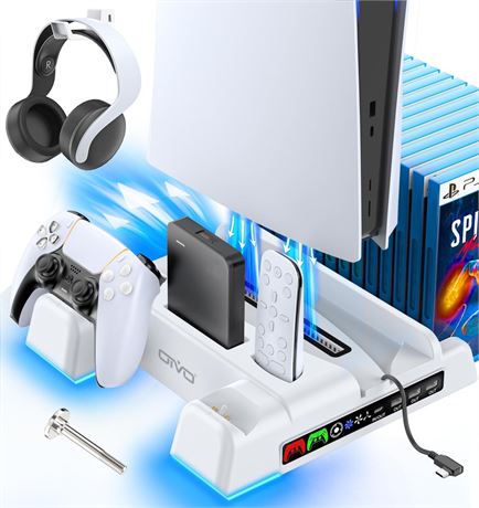 PS5 / PS5 Slim / PS5 Pro Stand and Cooling Station with LED Controller Charging