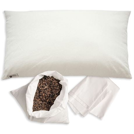 ComfyComfy Luxury Buckwheat Pillow, USA Made, Extra 2 Lbs Buckwheat Hulls,