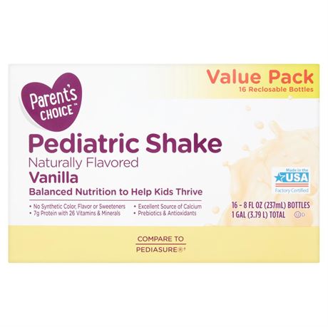 Parent S Choice Pediatric Shake  16 Count  8 Fl Oz Bottles  Vanilla  Allergens