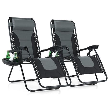 PHI VILLA Set of 2 Padded Zero Gravity Lounge Chair Oversized Folding Patio