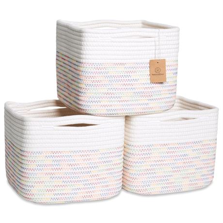 NaturalCozy Storage Cubes 9”x9”x7”Cotton Rope Woven Baskets for Organizing