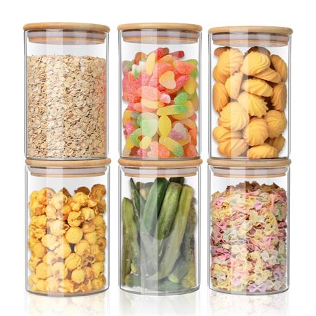 YUNCANG Glass Food Storage Jars 37oz [Set of 6],Clear Glass Food Storage