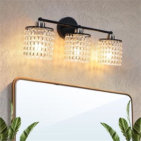 JolyWell Bathroom Lighting Fixtures Over Mirror with 3-Light Crystal Tassel