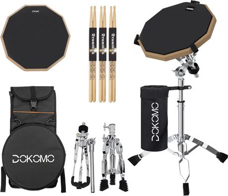 Drum Practice Pad with Snare Drum Stand Set, 12-Inch Double Sided Silent