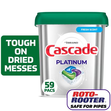 Cascade Platinum Dishwasher Pods, Dishwasher Detergent Soap Tabs, Fresh, 59