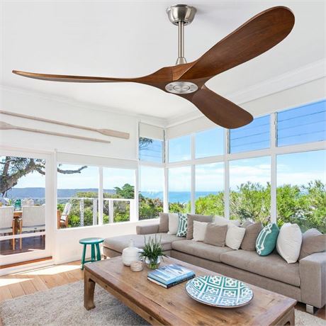 ABZ Ceiling Fan Without Light - 60 inch Propeller Solid Wood Blades Silver