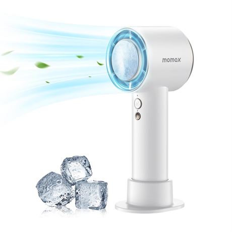 MOMAX Handheld Fan with Ice Cooling, Fast Cooling to 46°F, USB Rechargeable,