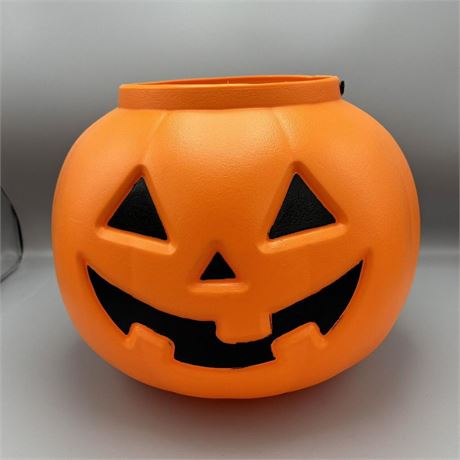 XL Pumpkin Jack O Lantern Orange Blow Mold Candy Bucket Pail Amloid Corp 14"