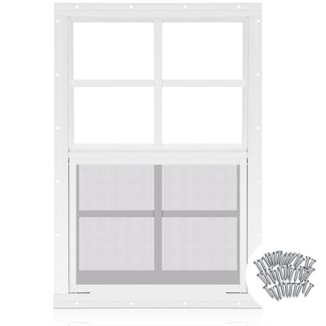 Tandefio 1 Pcs 14''x 21'' White Flush Mount Shed Window with Tempered Glass and