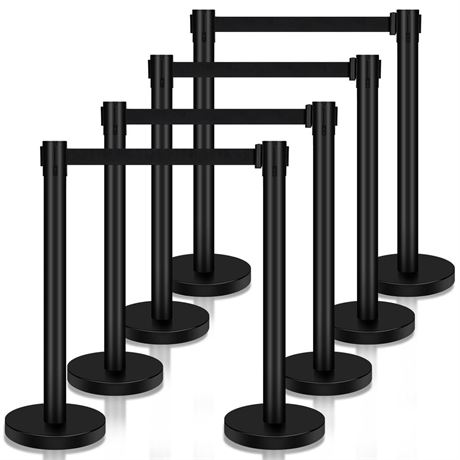 Crowd Control Stanchion,8-Pack Crowd Control Barrier with 6.6ft/2 m Black