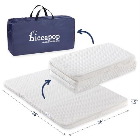 hiccapop Tri-fold Pack and Play Mattress Pad for Travel (38"x26"x1.5") with