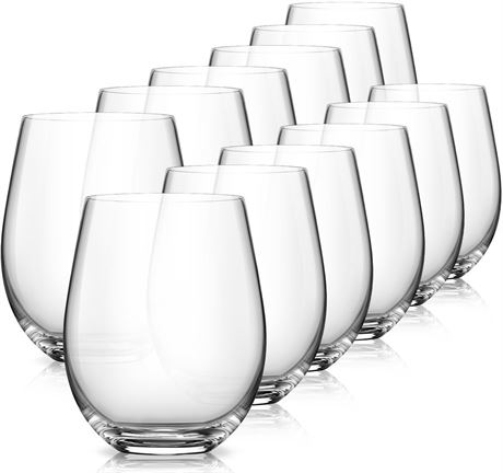 LUNA & MANTHA Stemless Wine Glasses Set of 12, 18oz Crystal Red White Wine