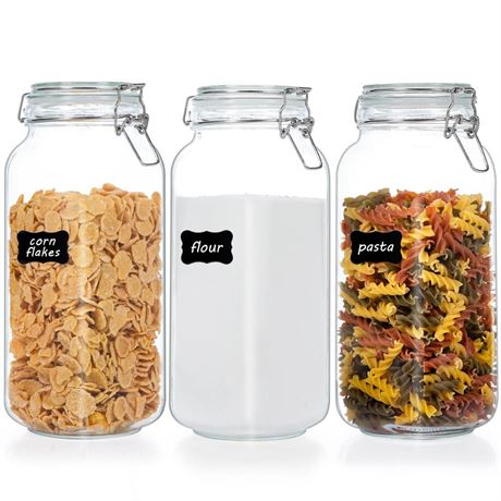 Vtopmart 78oz Glass Food Storage Jars with Airtight Clamp Lids, 3 Pack Large