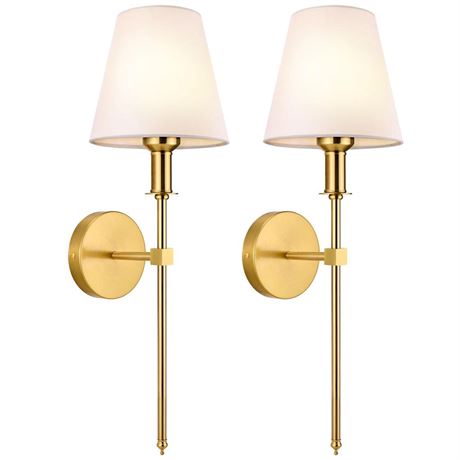 Wall Sconces Sets of 2, Bathroom Vanity Sconces Wall Lighting with White Fabric