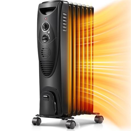 Kismile Portable Electric Radiator Heater, Oil Filled with 3 Heat Settings,