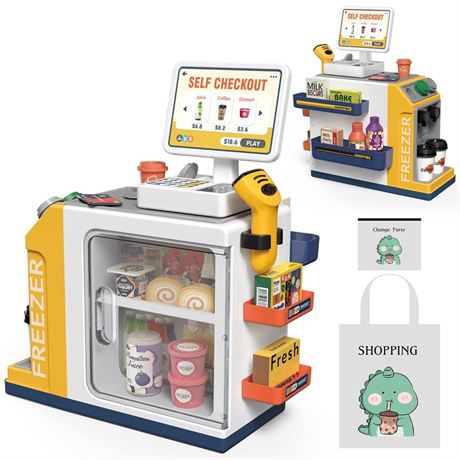 OFFSITE Cash Register Playset for Kids - 48PCS Pretend Play Money, Calculator,