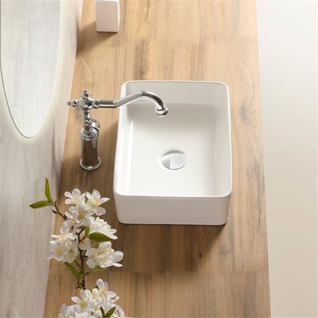 16"x12"Rectangular Vessel Sink,Ceramic Small Bowl Bathroom Vessel Sink, White