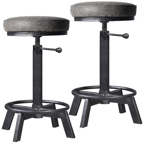 Rusitc Swivel PU Seat Bar Stools Industrial 24-28inch Height Adjustable Counter