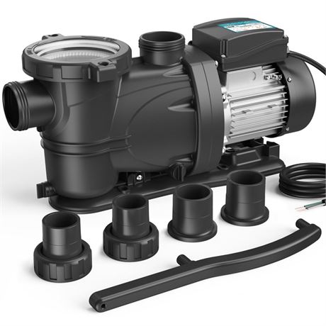 1.5 HP Pool Pump with timer,7350GPH,220V,2 Adapters,Powerful In/Above Ground