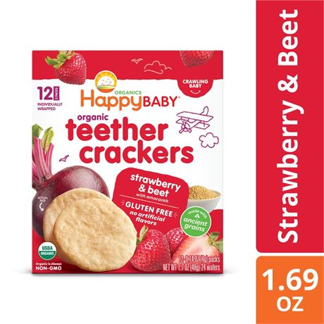 Happy Baby Organics Teether Crackers, Strawberry & Beet Organic Gluten Free