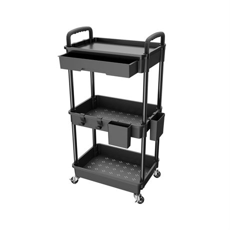 3 Tier Rolling Utility Cart with Drawer,REBECAT Utility Cart Made of