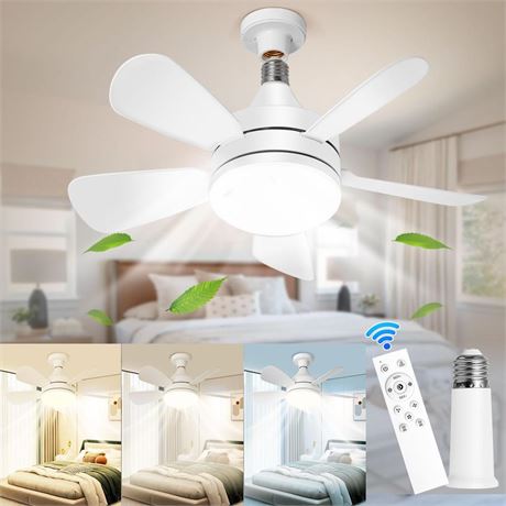 Socket Fan Light with Remote, 18in Small Ceiling Fan Lights with E26 Base, 3