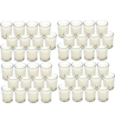 Hosley 48-Pack Ivory Unscented Votive Candles, Clear Glass, 10-12 Hr Burn,