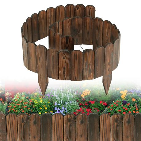 Rustic Pine Wood Landscape Edging - 7.8ft L x 8in H Garden Fence Border, Easy