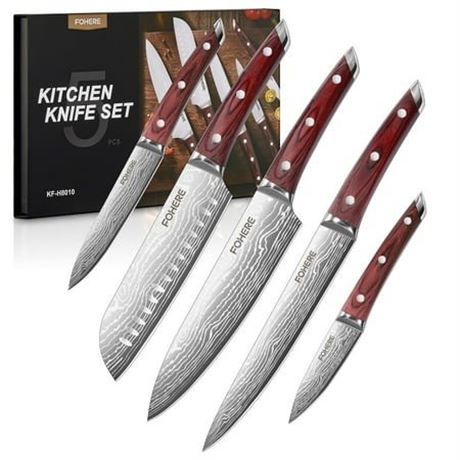 FOHERE 5-Piece Kitchen Knife Set with Ergonomic Pakkawood Handle  Ultra Sharp