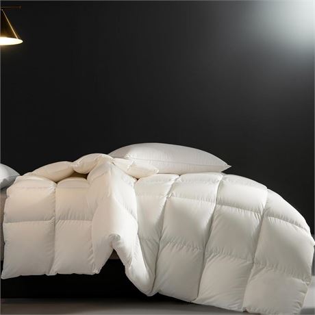 Feather Down Comforter King Size, Solid White All Seasons Bed Comforter, Filled