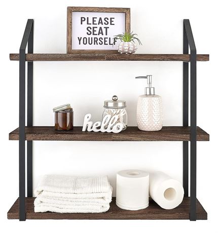 Mkono Floating Wall Shelf 3 Tier 23.5 Inch Rustic Wood Hanging Book Shelf