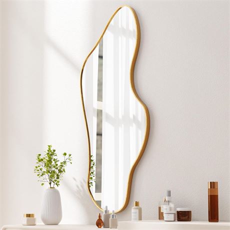 Irregular Wall Mirror Asymmetrical Mirror for Wall 19.6"x47" Gold Framed Wall