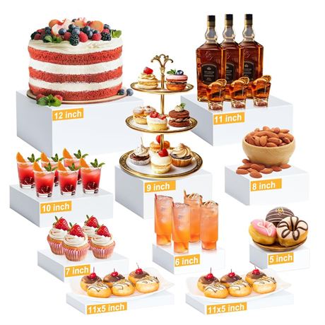 10 Pcs Large Acrylic Buffet Risers, White Food Display Stands for Buffet,