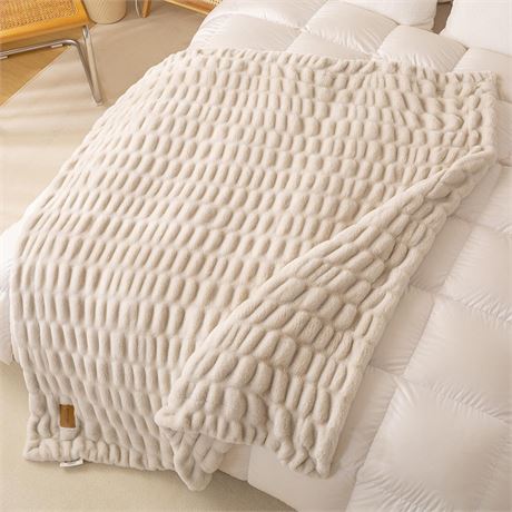 YUSOKI Luxury Double Side Faux Rabbit Fur Throw Blanket for Couch, Ultra Soft