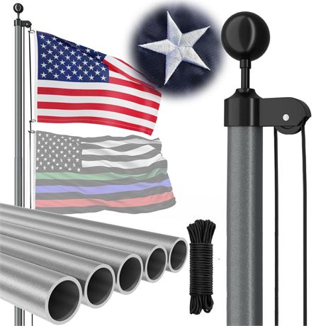 Heavy Duty 25 FT Flag Pole - 13 Gauge Extra Thick Aluminum Flagpole Kit with