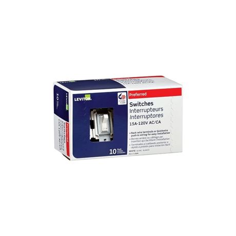 Leviton 15 amps Toggle AC Quiet Switch White 10 pk