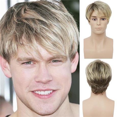 Men Blonde Wigs Short Layered Male Wig Synthetic Replacement Costume Halloween