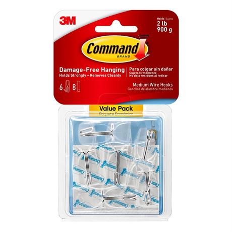 Command Medium Clear Wire Toggle Hooks, 6 Hooks and 8 Command Strips, Damage