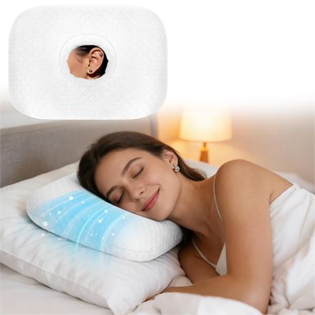 Cooling Ear Piercing Pillow for Side Sleepers, Earring Pillow with Hole for